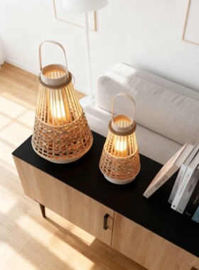 竹编手提灯笼装饰摆件