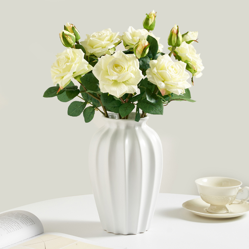 法式陶瓷花瓶高级感水养插花复古美式玫瑰鲜花客厅摆件白色奶油风