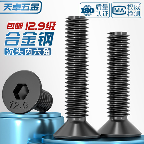 12.9级高强度沉头内六角螺丝钉 平头螺栓平杯螺杆M3M4M5M6M8M10mm - 图2