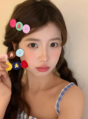 可爱卡通撞色小熊纽扣发夹女2026