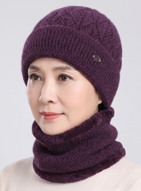冬季加绒护耳防寒妈妈毛线帽