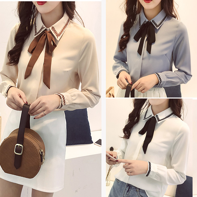 长袖内搭加绒学生刺绣秋冬白衬衫 信棠衬衫