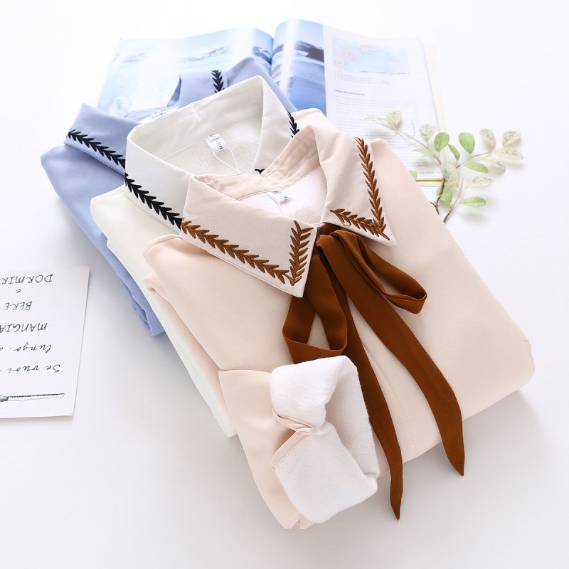 长袖内搭加绒学生刺绣秋冬白衬衫 信棠衬衫