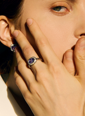 长春花蓝锆石戒指女复古高级感