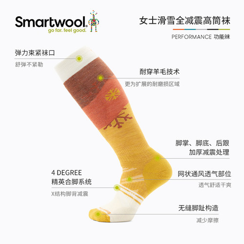 Smartwool女士滑雪全减震高筒袜图案滑雪袜保暖美利奴羊毛袜2170 - 图1