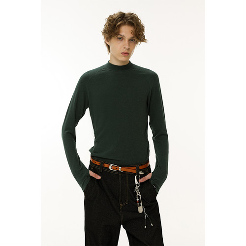 【双面绒毛】Unvesno (UN)美拉德风300G紧身半高领长袖穿指打底衫 - 图1