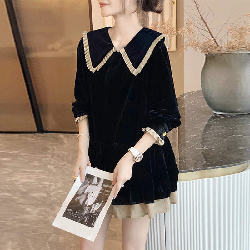 黑色娃娃领女设计感洋气减龄连衣裙 崇妍连衣裙