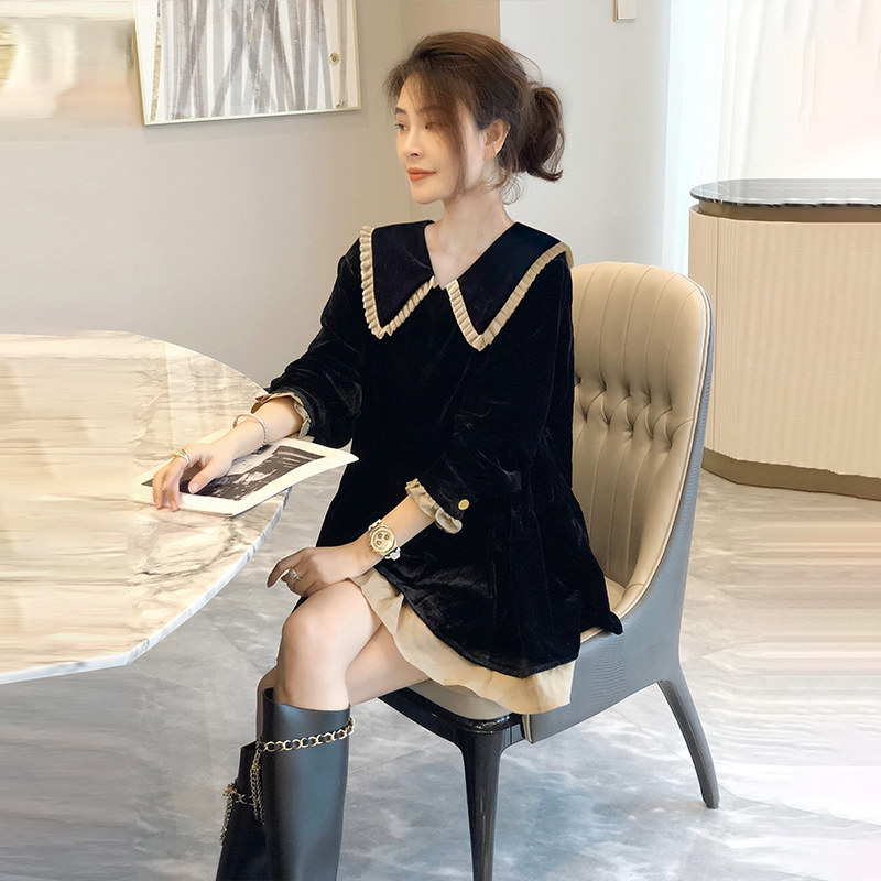 黑色娃娃领女设计感洋气减龄连衣裙 崇妍连衣裙