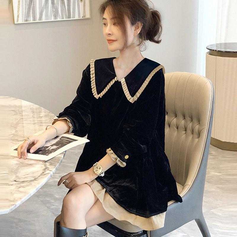 黑色娃娃领女设计感洋气减龄连衣裙 崇妍连衣裙