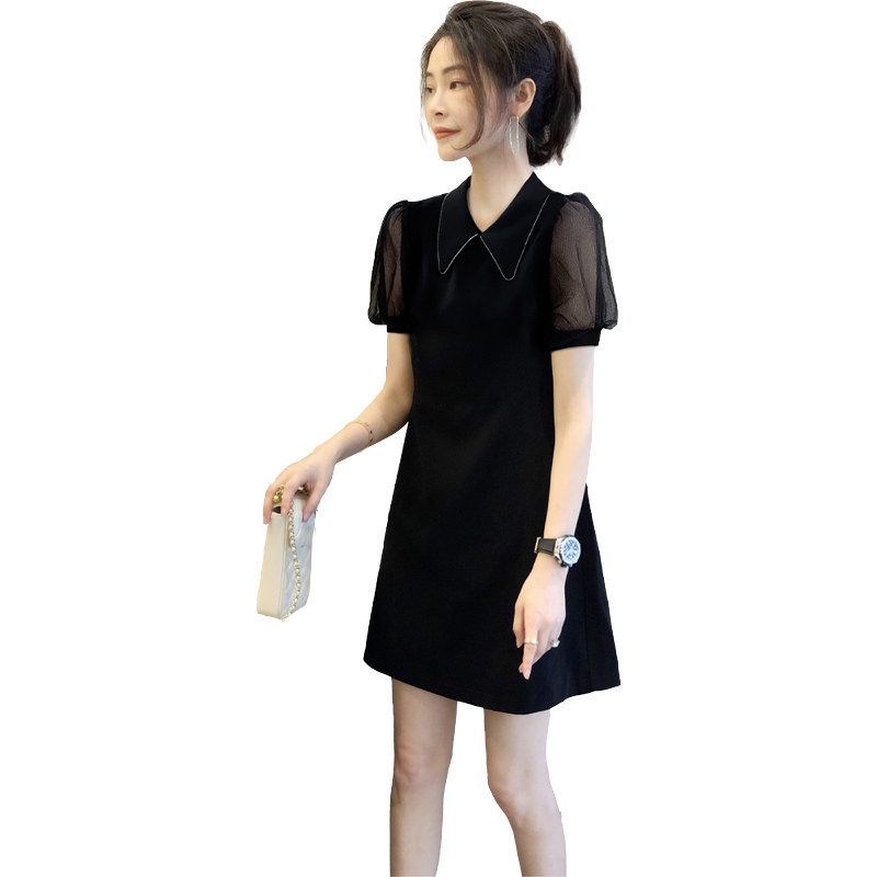 黑色赫本风娃娃领洋气别致连衣裙 崇妍连衣裙