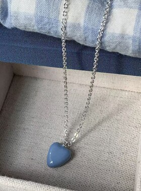 银森优化海蓝宝爱心吊坠项链双层锁骨链ins韩系精致轻奢新