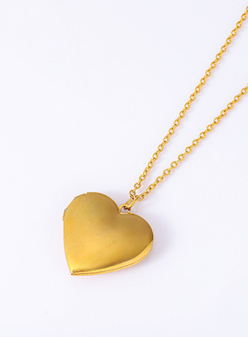 厂家直销跨境现货镜面不锈钢光面桃心形相盒项链可放照片相盒项链