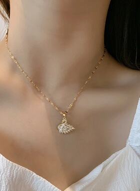 铜镀真金吊坠轻奢满锆气质小天鹅项链时尚百搭高级感配饰厂家直销