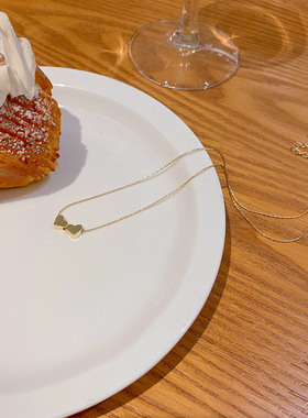 百搭轻奢风双爱心项链女简约ins网红气质锁骨链个性光面桃心项饰