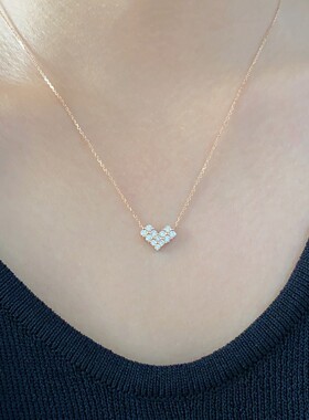 欧美跨境精致爱心设计镶锆石满钻甜蜜爱心型锁骨链轻奢通勤首饰女