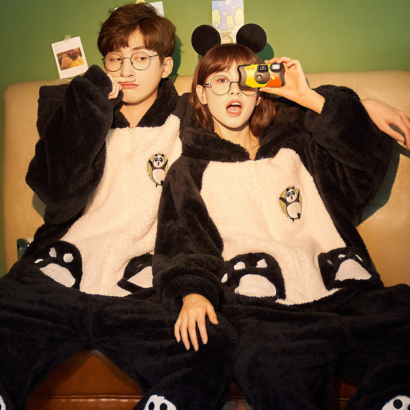 南极人情侣秋冬款珊瑚绒连体睡衣 南极人匹搏睡衣/家居服套装