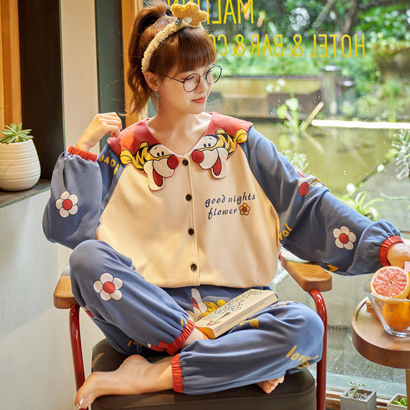 南极人春秋长袖全棉可爱宽松睡衣 南极人匹搏睡衣/家居服套装