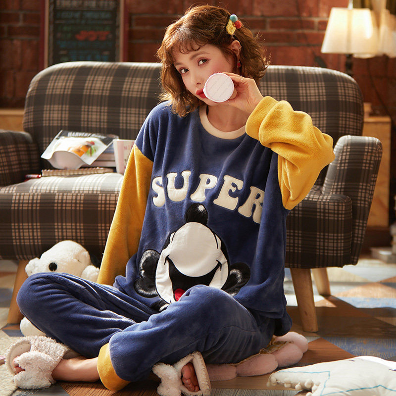 南极人秋冬季加绒冬款珊瑚绒睡衣 南极人匹搏睡衣/家居服套装