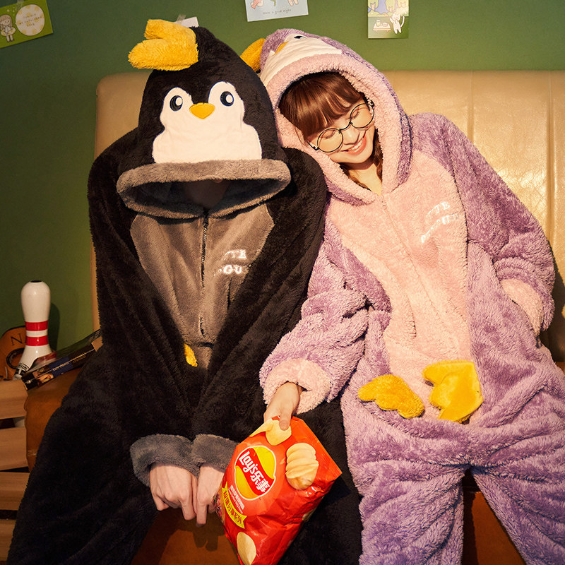 南极人珊瑚绒情侣秋冬款卡通睡衣 南极人匹搏睡衣/家居服套装