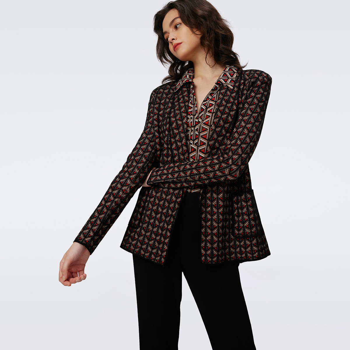 DVF 几何条纹提花针织西服外套JN3S005 - 图2