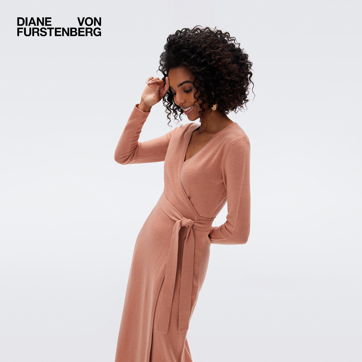 [绵羊毛]DVF羊毛羊绒裹身裙V领子中长款纯色针织连衣裙MR43E00,淘宝优惠券,粉丝福利购,淘宝优惠卷