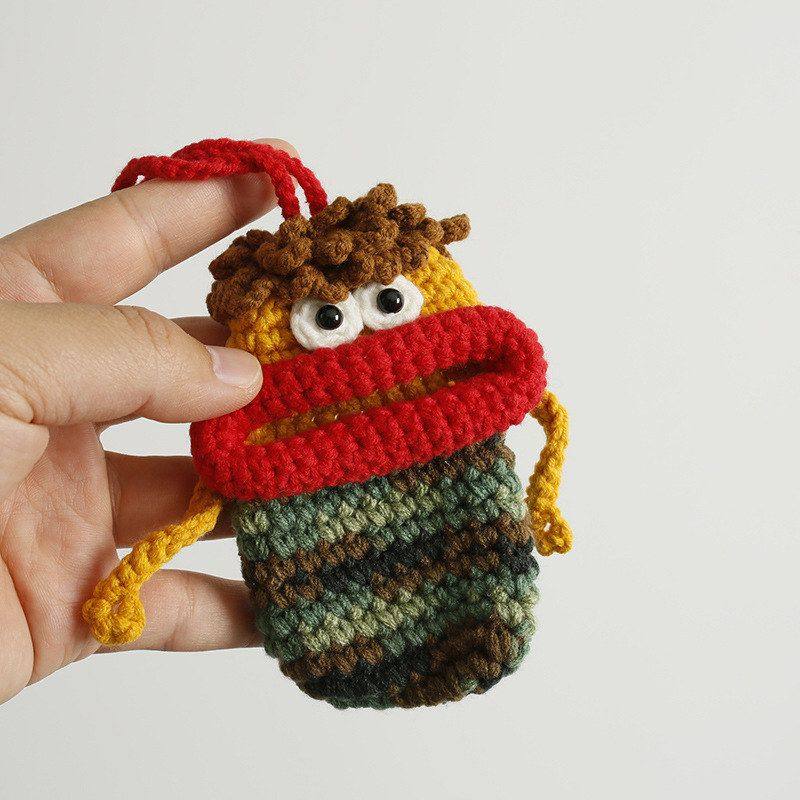 创意手工编织搞怪钥匙包 网红香肠嘴毛线钩织耳机套 大嘴口袋成品,淘宝优惠券,粉丝福利购,淘宝优惠卷