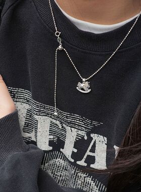 银色摇摇木马爱心抽拉项链女轻