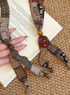 复古腰果花纹串珠丝巾项链女川西