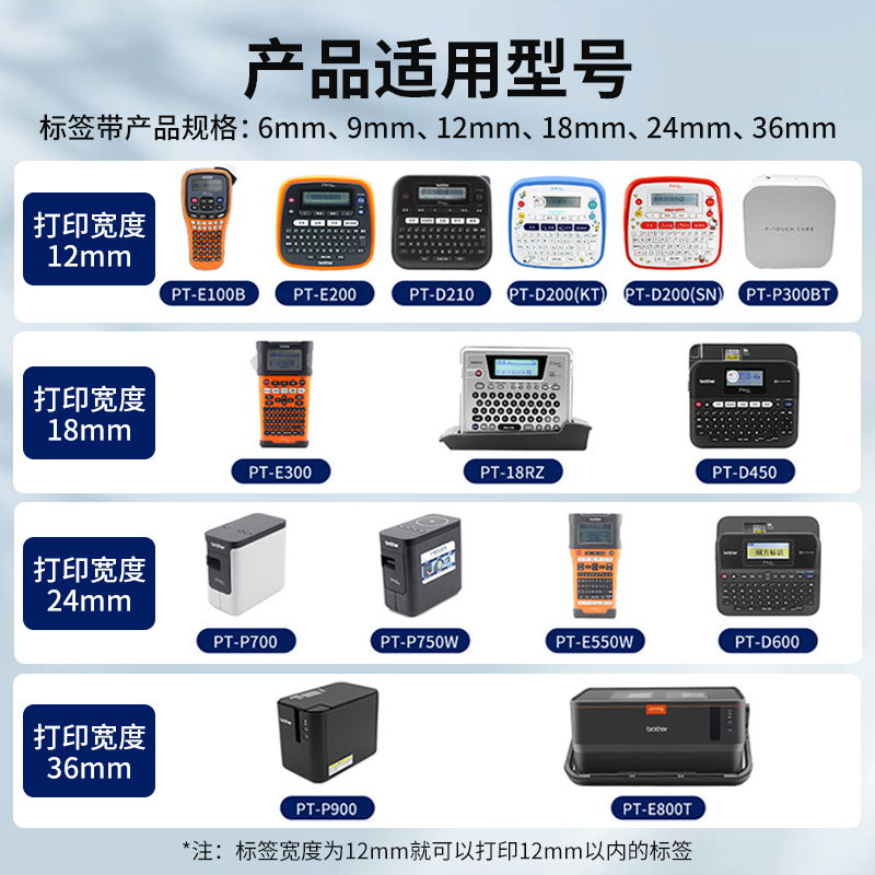 适用brother兄弟标签色带标签机色带12mm白底黑字不干胶线缆标签纸24mm18标签带TZe-231 631兄弟d210 115 - 图1