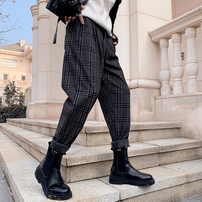 配马丁靴的裤子男韩版潮流春秋痞帅复古格子休闲裤高街潮牌九分裤,淘宝优惠券,粉丝福利购,淘宝优惠卷
