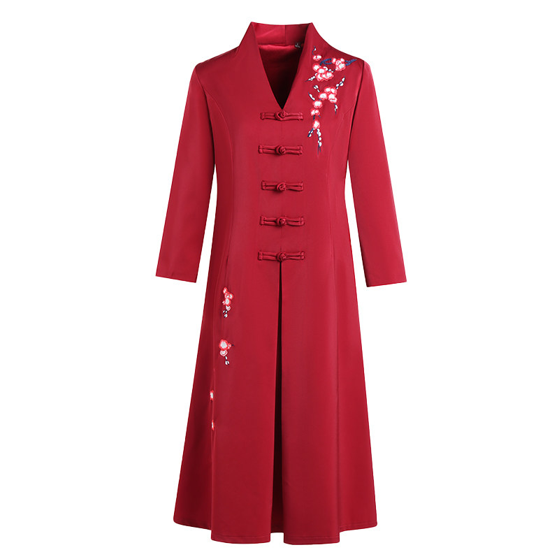 春秋新中老年喜妈妈高档绣花连衣裙 音妮卡中老年女装