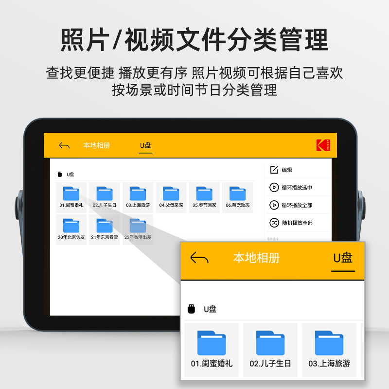KODAK柯达109数码云相框32G内存远程传照片高清相片视频播放器图片显示屏家用桌面摆台充电电子相册送礼物品 - 图3