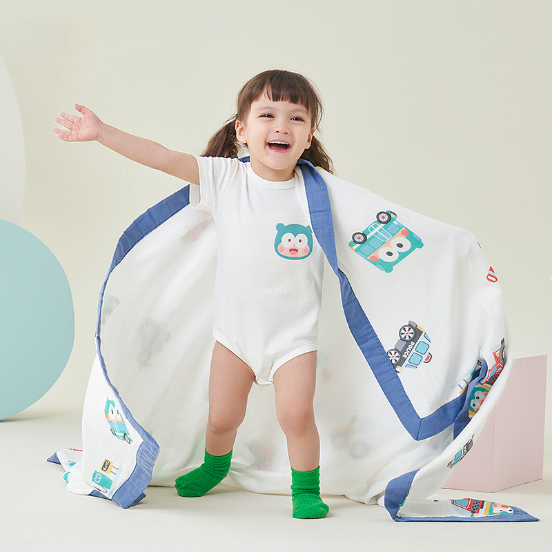 匹鲁新生婴儿竹棉盖毯宝宝被子夏季薄款幼儿园纱布盖毯