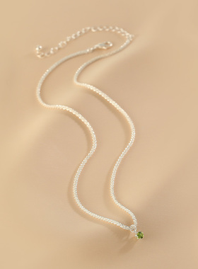 花迹绿色锆石吊坠项链女