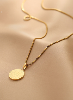 花迹金色圆牌轻奢小众风锁骨链
