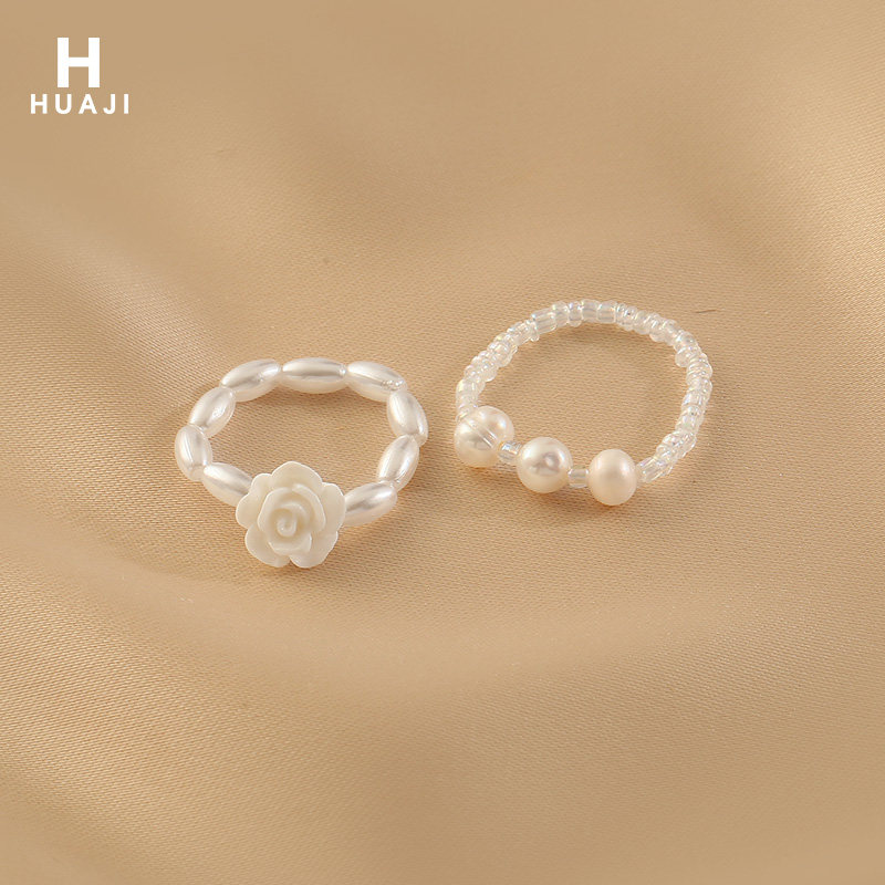 Flower trace white rose flower ring personality niche