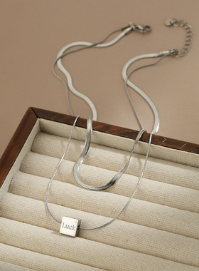 花迹双层几何钛钢项链女