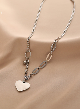 花迹黑色爱心项链嘻哈拼接字母