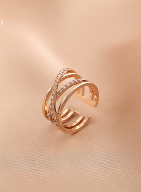 花迹日系轻奢交叉戒指开口可调节