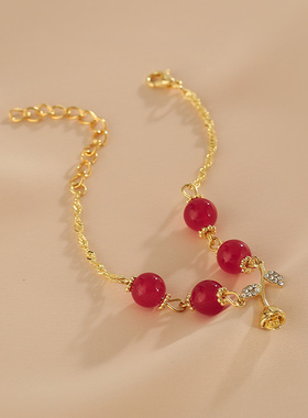 花迹花朵红色串珠手链女