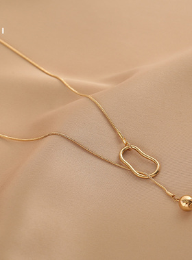 花迹金豆豆项链女潮冷淡风简约复古金色锁骨链可调节高端几何颈链