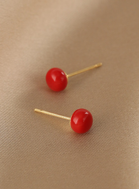 花迹红色耳钉女2023新款爆款