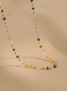 花迹彩色串珠夏季项链女新款颈链