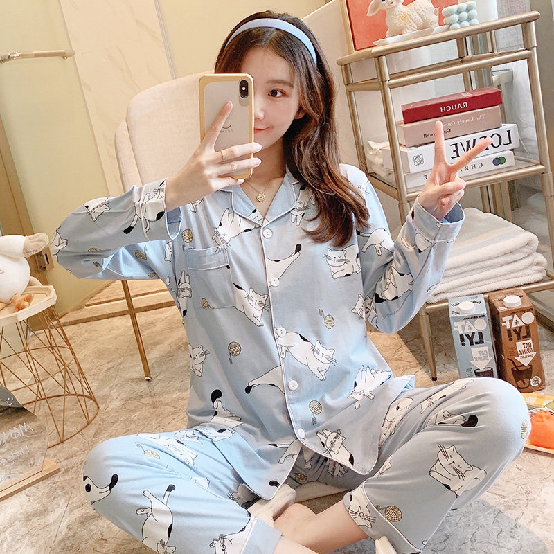 春秋长袖纯棉甜美可爱开衫睡衣 可爱伴睡衣/家居服套装