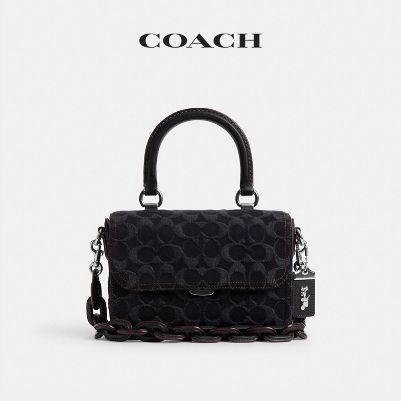 【新品】COACH/蔻驰女士经典标志牛仔丹宁ROGUE顶部手柄手袋 - 图0