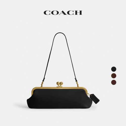 【明星同款】COACH/蔻驰女士仿麂皮KISSLOCK FRAME30号手袋单肩包 - 图1