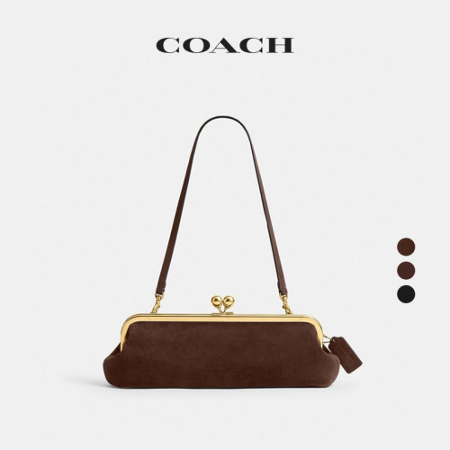 【明星同款】COACH/蔻驰女士仿麂皮KISSLOCK FRAME30号手袋单肩包 - 图0
