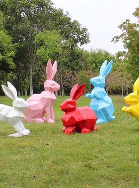 玻璃钢几何抽象切面卡通兔子雕塑户外园林景观小区地产装饰摆件大