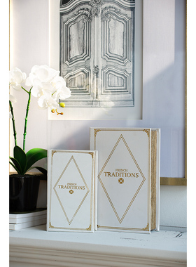 欧式复古木质白色收纳书盒摆件