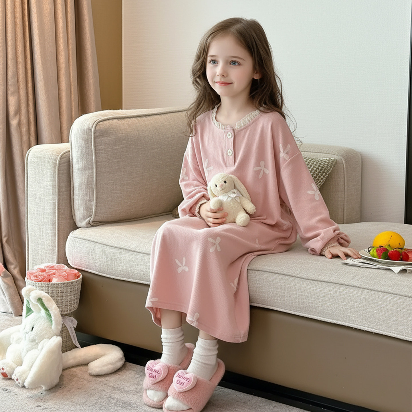女童睡裙春秋款德绒女孩家居服加厚中大童睡袍儿童长袖睡衣秋冬季,淘宝优惠券,粉丝福利购,淘宝优惠卷